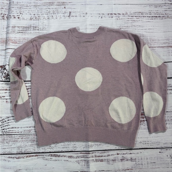 T Tahari Lavender Crewneck Sweater with Cream Polka Dots - Picture 4 of 8